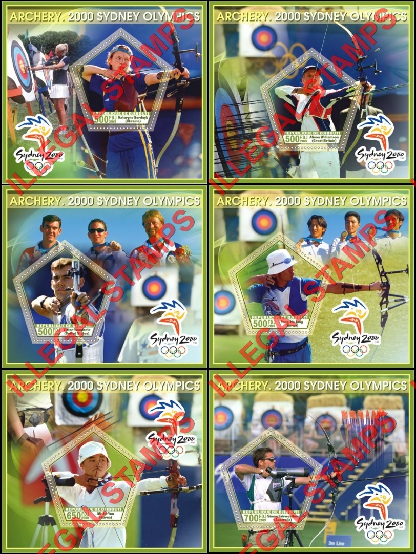 Djibouti 2019 Olympic Games in Sydney 2000 Archery Illegal Stamp Souvenir Sheets of 1