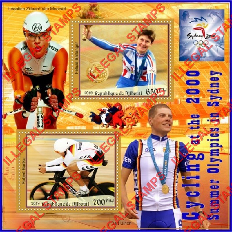 Djibouti 2019 Olympic Games in Sydney 2000 Cycling Illegal Stamp Souvenir Sheet of 2