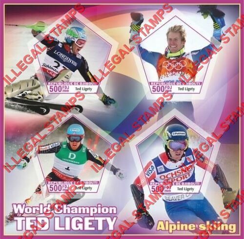 Djibouti 2019 Olympics Alpine Skiing Ted Ligety Illegal Stamp Souvenir Sheet of 4