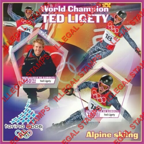Djibouti 2019 Olympics Alpine Skiing Ted Ligety Illegal Stamp Souvenir Sheet of 2