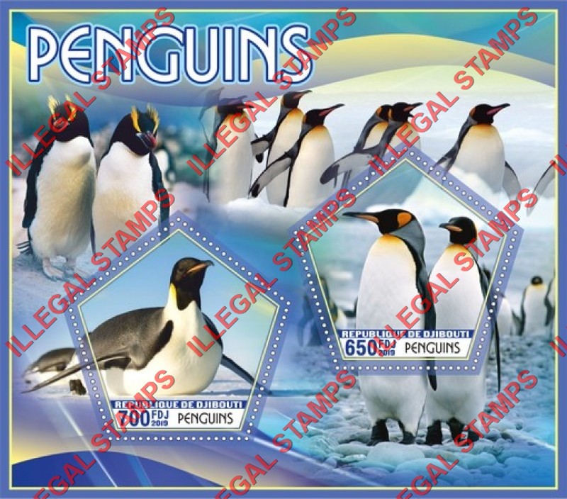Djibouti 2019 Penguins Illegal Stamp Souvenir Sheet of 2