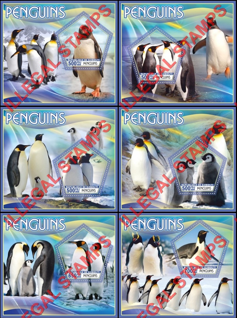 Djibouti 2019 Penguins Illegal Stamp Souvenir Sheets of 1