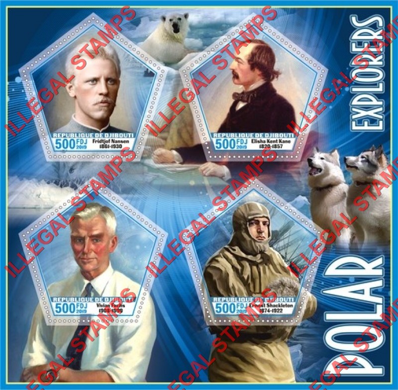 Djibouti 2019 Polar Explorers Illegal Stamp Souvenir Sheet of 4