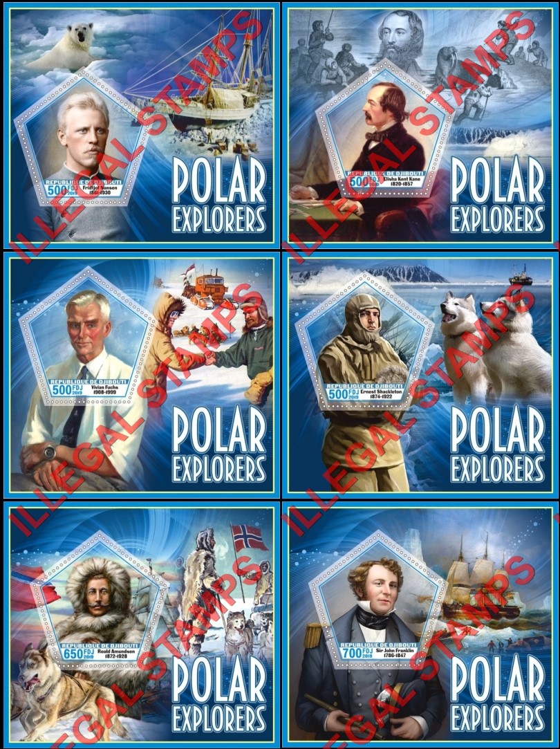 Djibouti 2019 Polar Explorers Illegal Stamp Souvenir Sheets of 1