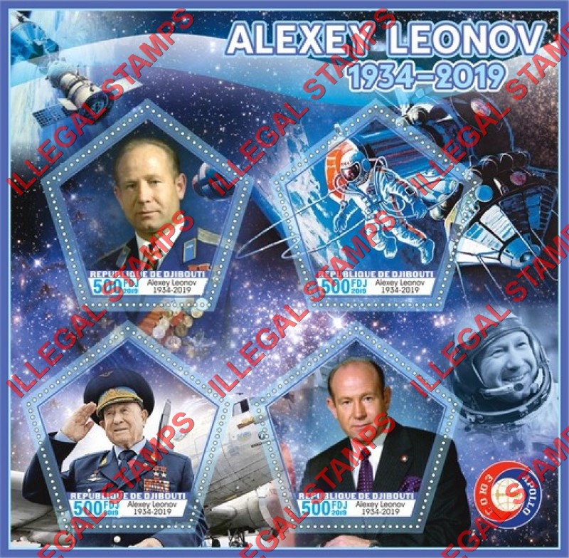 Djibouti 2019 Space Alexey Leonov Illegal Stamp Souvenir Sheet of 4