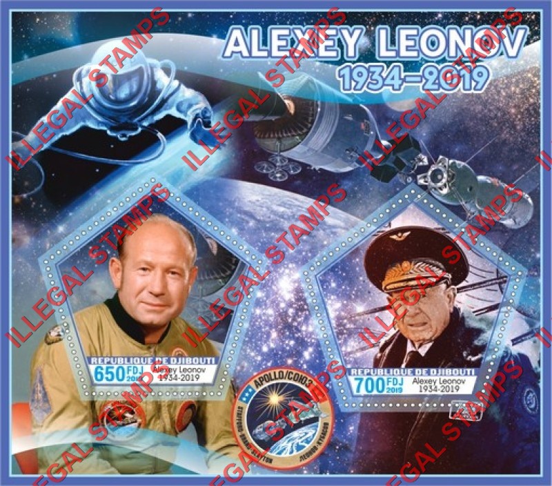 Djibouti 2019 Space Alexey Leonov Illegal Stamp Souvenir Sheet of 2