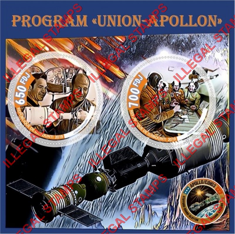 Djibouti 2019 Space Program Union-Apollo Union-Apollon Illegal Stamp Souvenir Sheet of 2