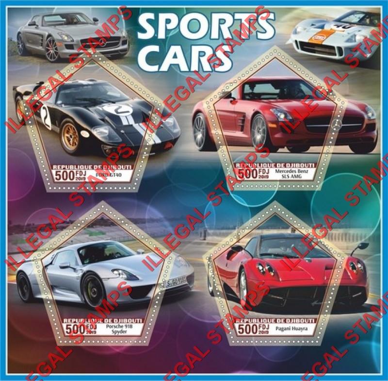 Djibouti 2019 Sports Cars Illegal Stamp Souvenir Sheet of 4