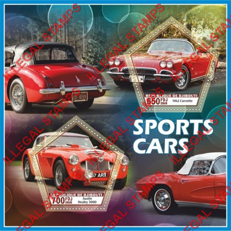 Djibouti 2019 Sports Cars Illegal Stamp Souvenir Sheet of 2