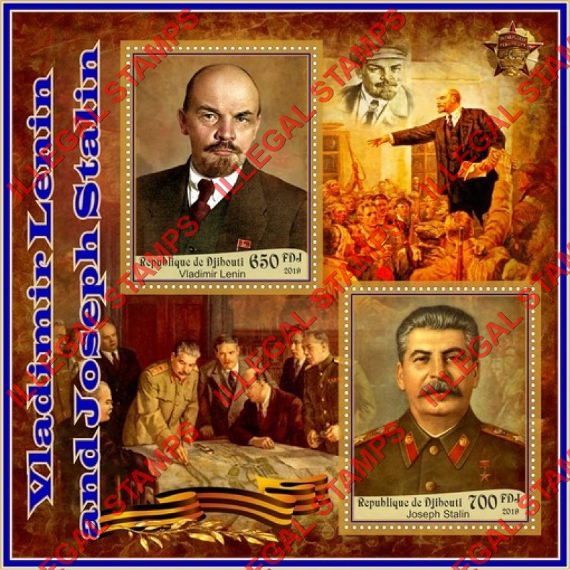 Djibouti 2019 Stalin and Lenin (different a) Illegal Stamp Souvenir Sheet of 2