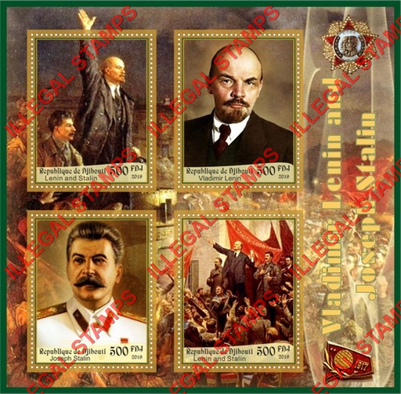 Djibouti 2019 Stalin and Lenin (different) Illegal Stamp Souvenir Sheet of 4