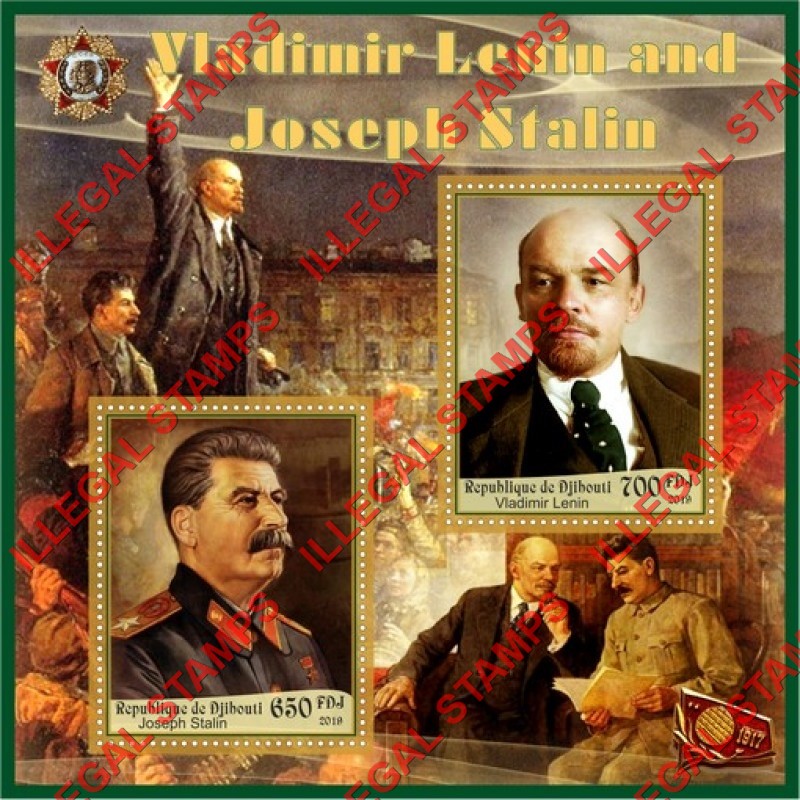 Djibouti 2019 Stalin and Lenin (different) Illegal Stamp Souvenir Sheet of 2