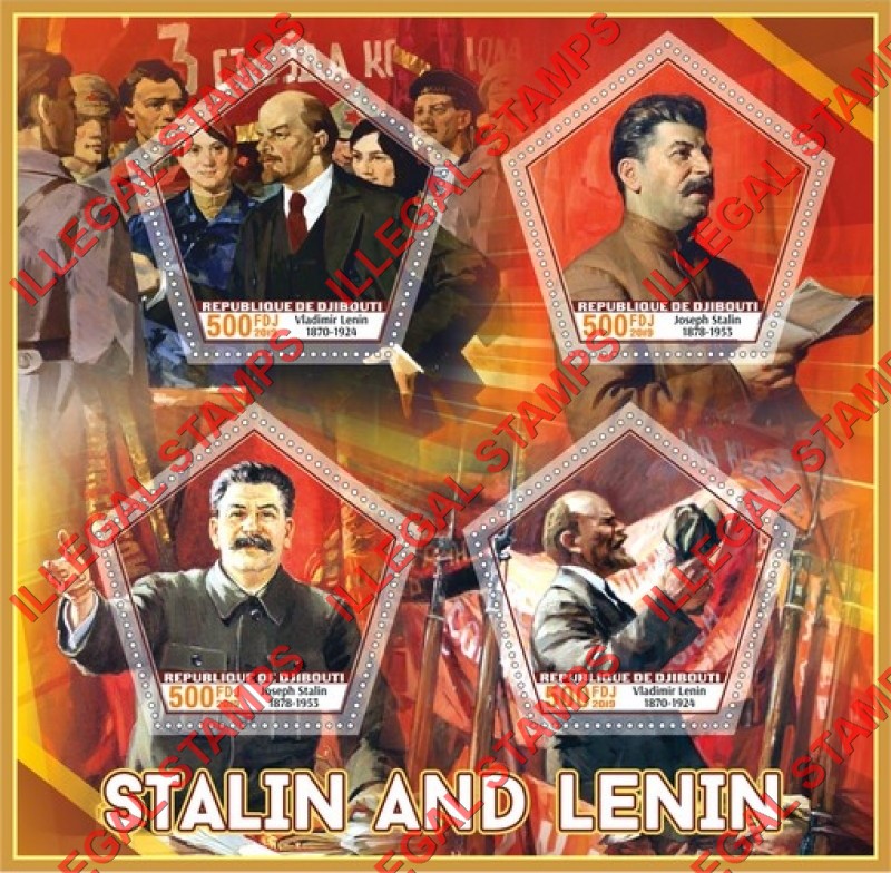 Djibouti 2019 Stalin and Lenin Illegal Stamp Souvenir Sheet of 4