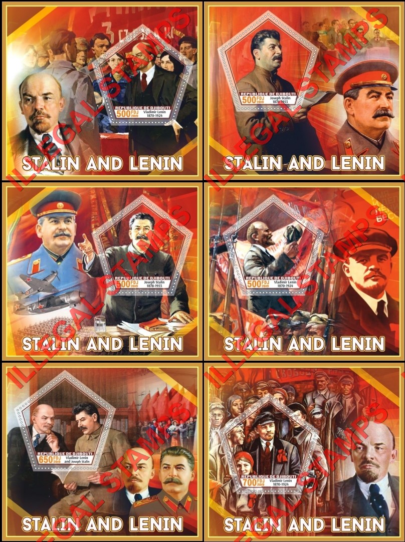 Djibouti 2019 Stalin and Lenin Illegal Stamp Souvenir Sheets of 1