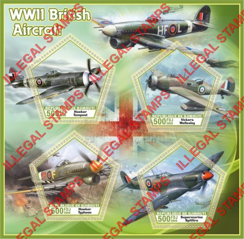 Djibouti 2019 World War II British Aircraft Illegal Stamp Souvenir Sheet of 4