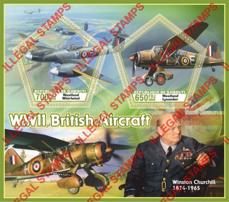 Djibouti 2019 World War II British Aircraft Illegal Stamp Souvenir Sheet of 2