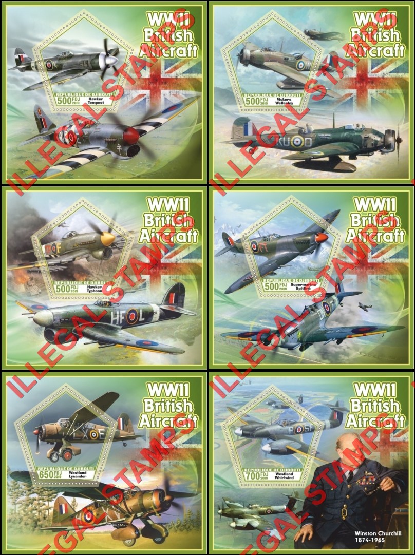 Djibouti 2019 World War II British Aircraft Illegal Stamp Souvenir Sheets of 1