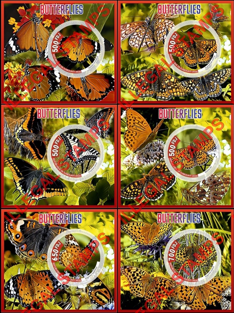 Djibouti 2020 Butterflies (different) Illegal Stamp Souvenir Sheets of 1