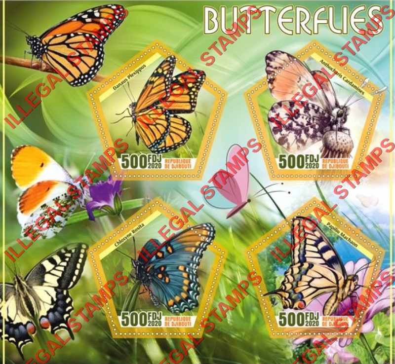 Djibouti 2020 Butterflies Illegal Stamp Souvenir Sheet of 4