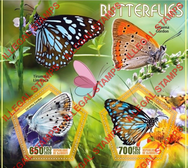 Djibouti 2020 Butterflies Illegal Stamp Souvenir Sheet of 2