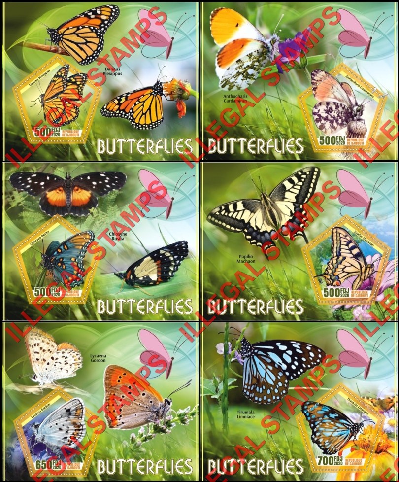 Djibouti 2020 Butterflies Illegal Stamp Souvenir Sheets of 1