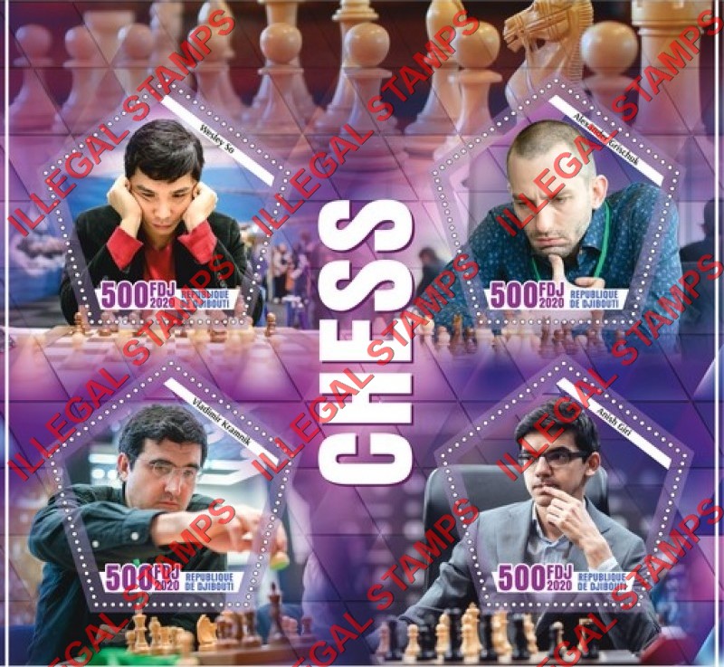 Djibouti 2020 Chess Players Illegal Stamp Souvenir Sheet of 4