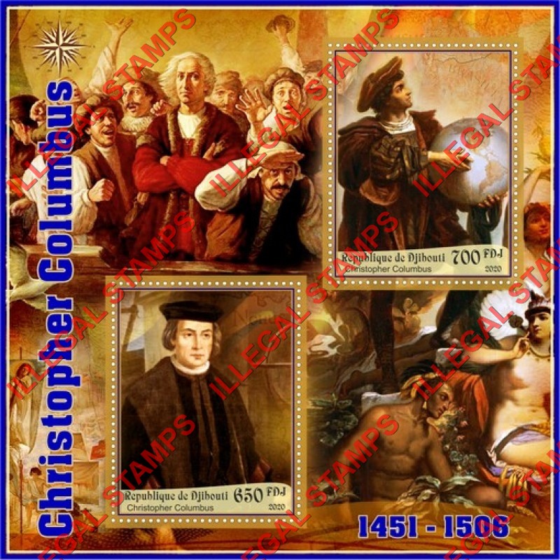 Djibouti 2020 Christopher Columbus Illegal Stamp Souvenir Sheet of 2