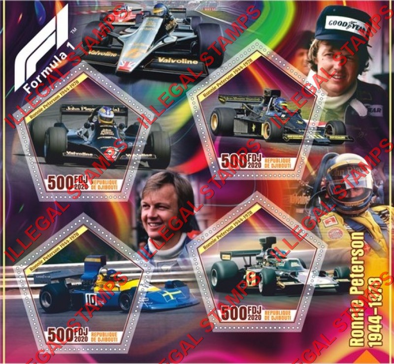Djibouti 2020 Formula 1 Ronnie Peterson Illegal Stamp Souvenir Sheet of 4