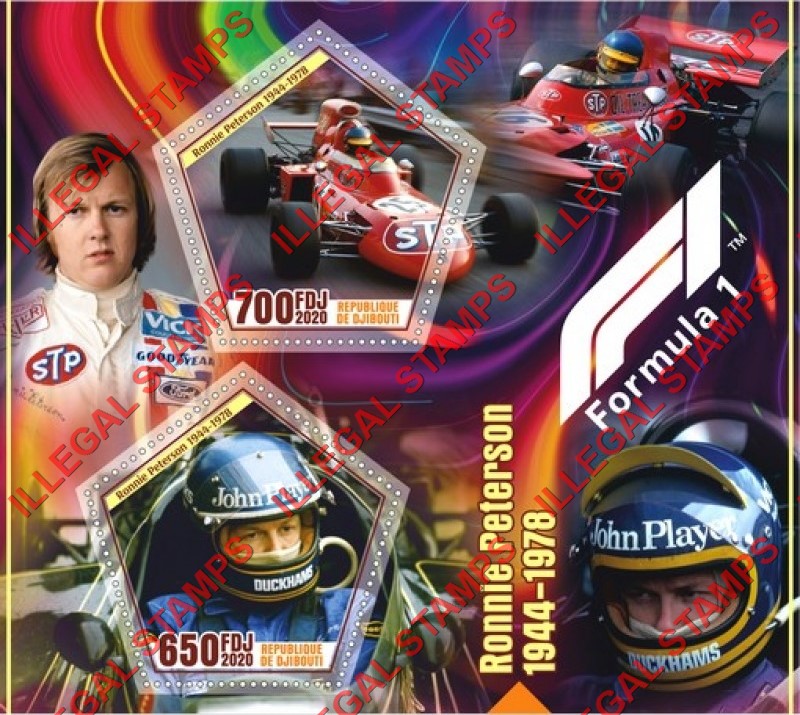 Djibouti 2020 Formula 1 Ronnie Peterson Illegal Stamp Souvenir Sheet of 2