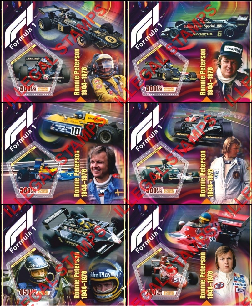 Djibouti 2020 Formula 1 Ronnie Peterson Illegal Stamp Souvenir Sheets of 1