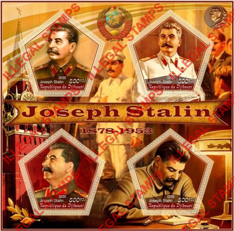 Djibouti 2020 Joseph Stalin (different) Illegal Stamp Souvenir Sheet of 4