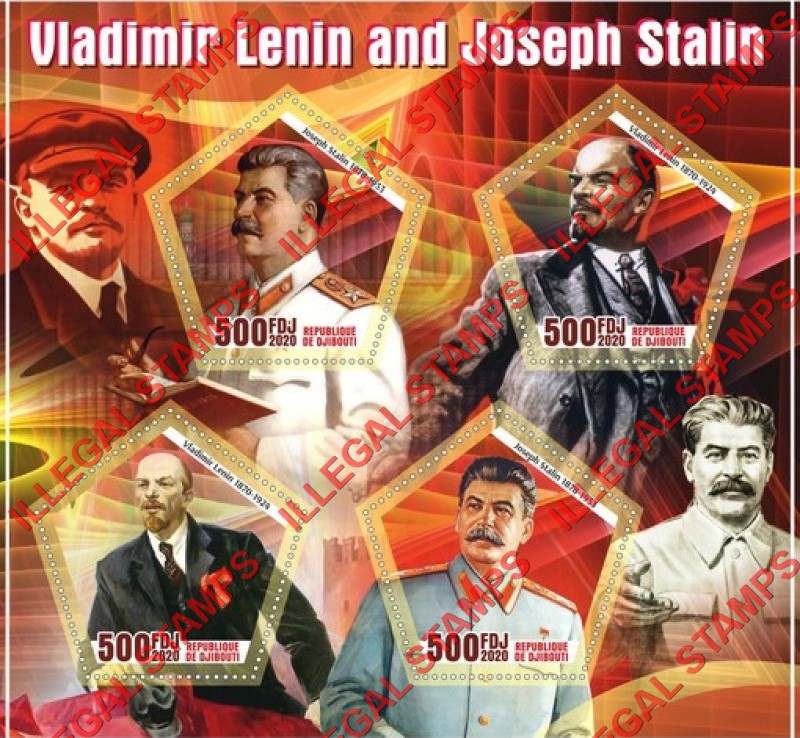 Djibouti 2020 Lenin and Stalin Illegal Stamp Souvenir Sheet of 4
