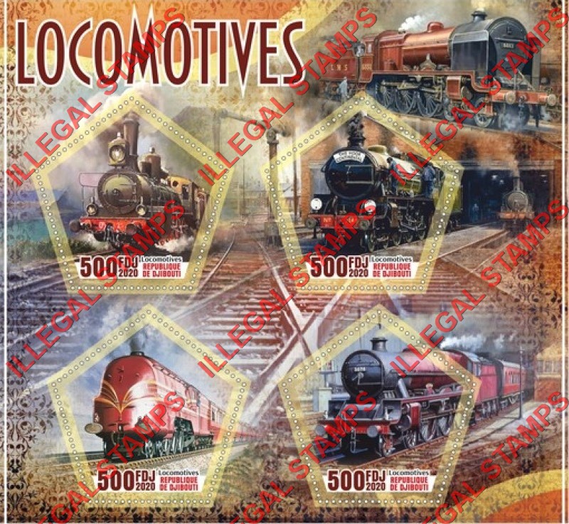 Djibouti 2020 Locomotives Illegal Stamp Souvenir Sheet of 4