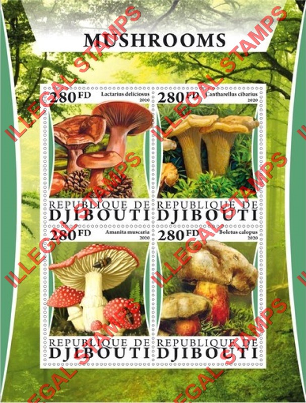 Djibouti 2020 Mushrooms Illegal Stamp Souvenir Sheet of 4