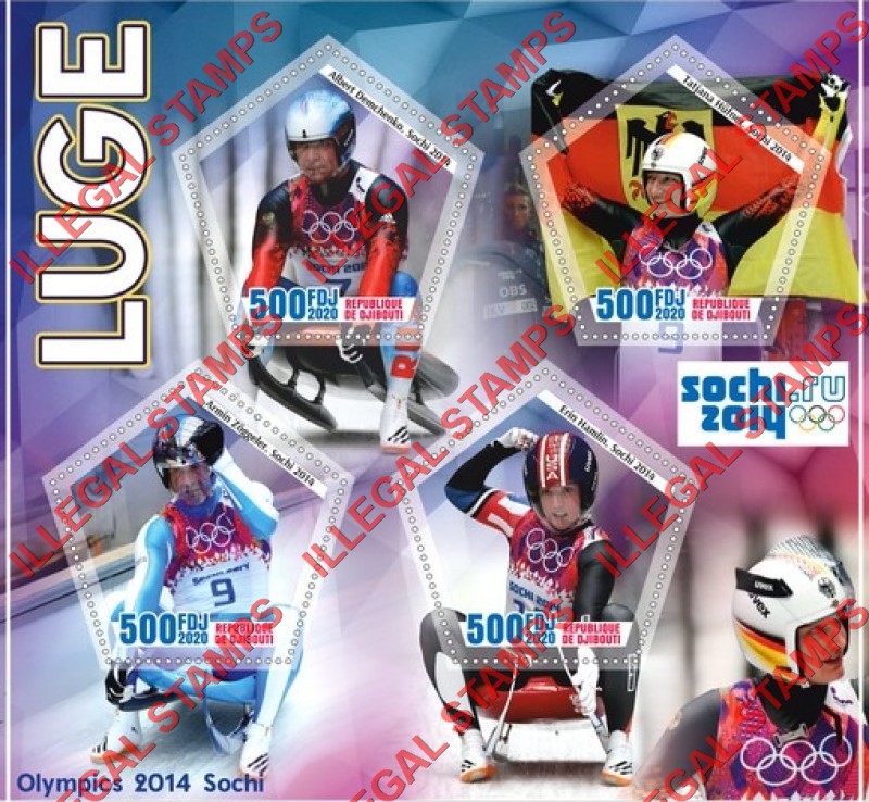 Djibouti 2020 Olympic Games in Sochi 2014 Luge Illegal Stamp Souvenir Sheet of 4