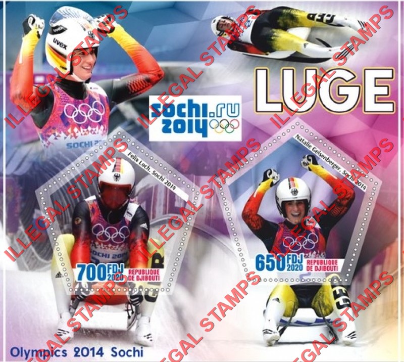 Djibouti 2020 Olympic Games in Sochi 2014 Luge Illegal Stamp Souvenir Sheet of 2