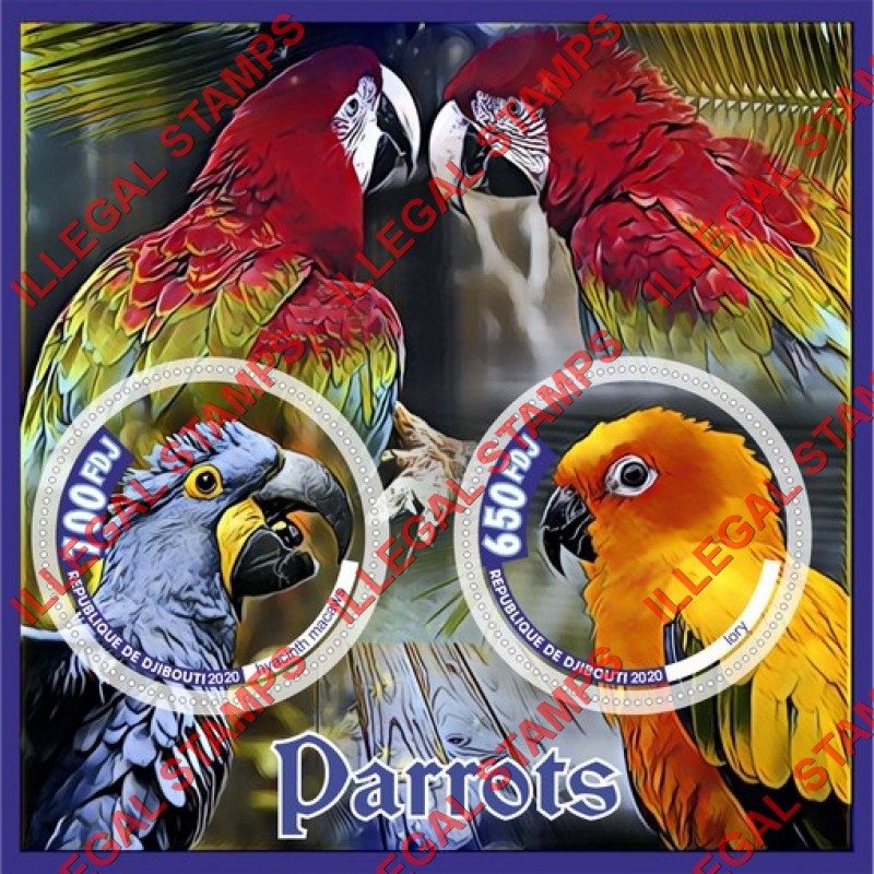 Djibouti 2020 Parrots (different) Illegal Stamp Souvenir Sheet of 2
