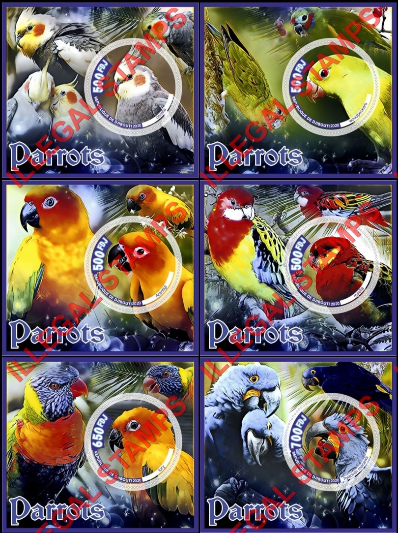 Djibouti 2020 Parrots (different) Illegal Stamp Souvenir Sheets of 1