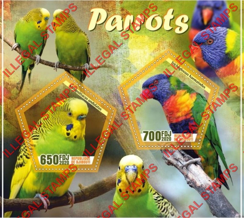 Djibouti 2020 Parrots Illegal Stamp Souvenir Sheet of 2