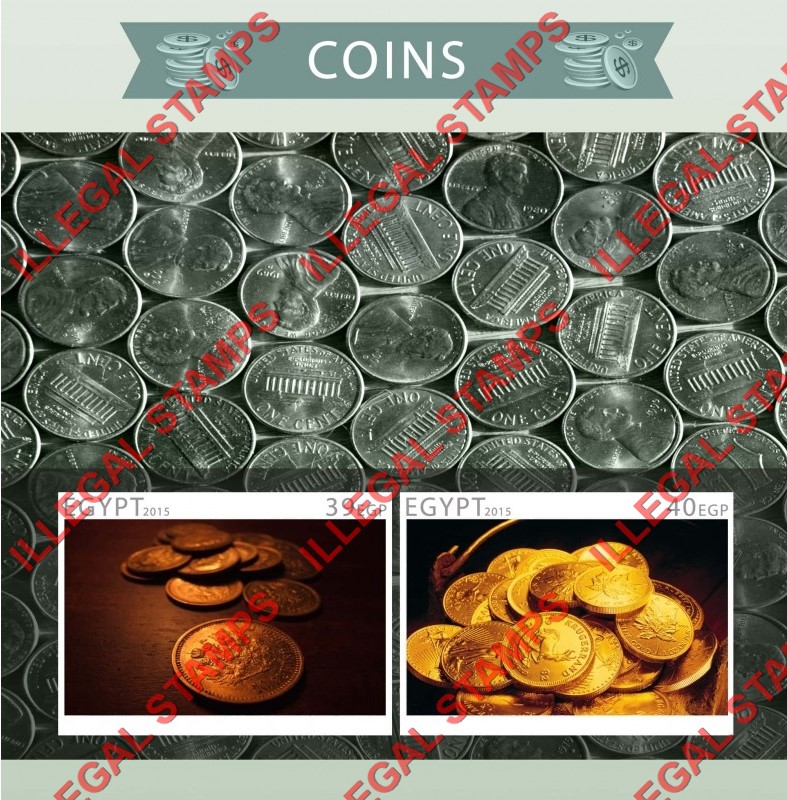 Egypt 2015 Coins Illegal Stamp Souvenir Sheet of 2