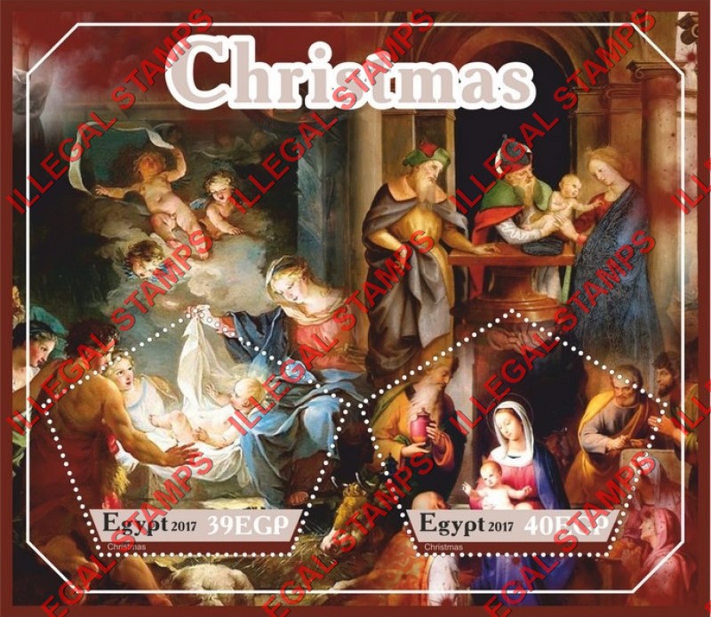 Egypt 2017 Christmas Paintings Illegal Stamp Souvenir Sheet of 2