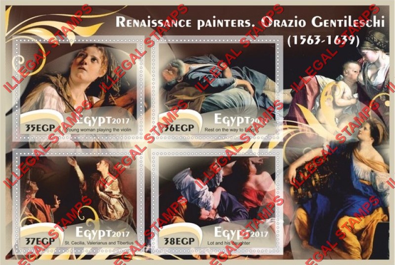 Egypt 2017 Paintings by Orazio Centileschi Illegal Stamp Souvenir Sheet of 4