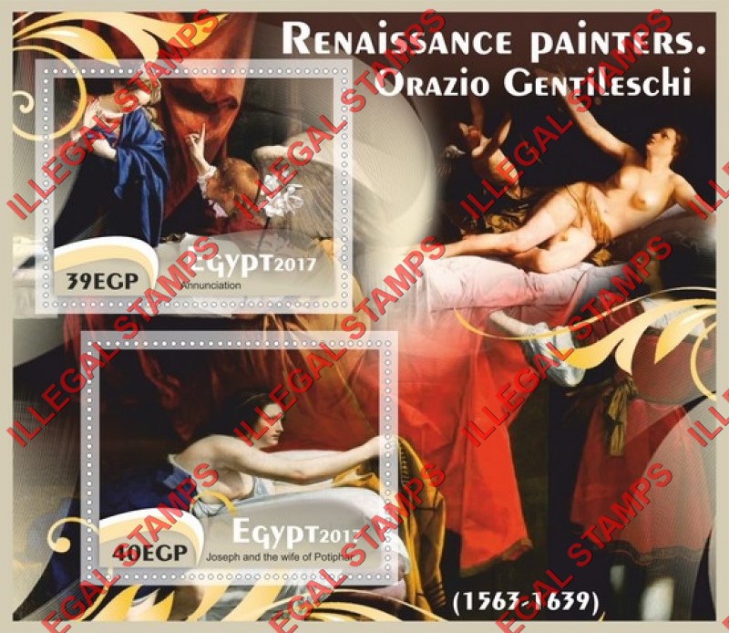 Egypt 2017 Paintings by Orazio Centileschi Illegal Stamp Souvenir Sheet of 2