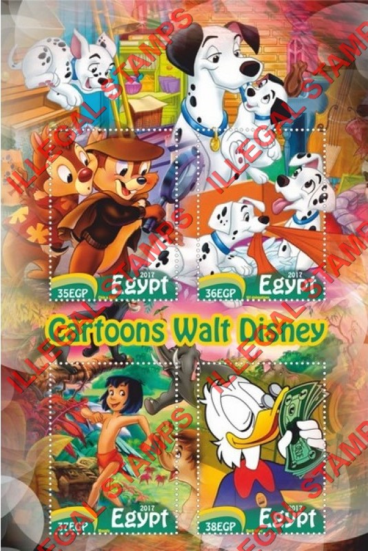 Egypt 2017 Walt Disney Cartoons Illegal Stamp Souvenir Sheet of 4