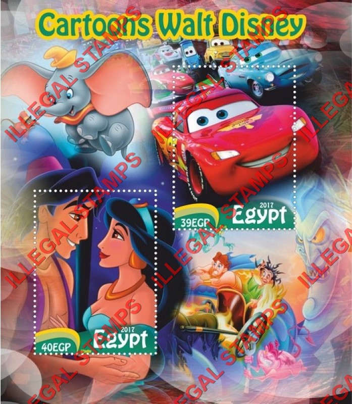 Egypt 2017 Walt Disney Cartoons Illegal Stamp Souvenir Sheet of 2