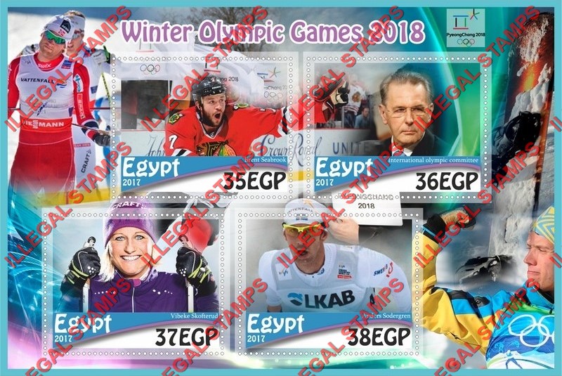 Egypt 2017 Winter Olympic Games PyeongChang 2018 Illegal Stamp Souvenir Sheet of 4