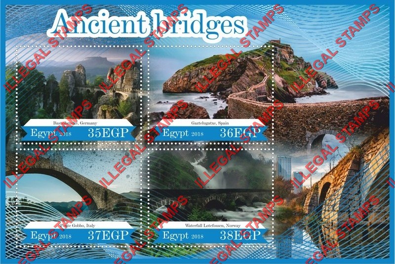 Egypt 2018 Ancient Bridges Illegal Stamp Souvenir Sheet of 4