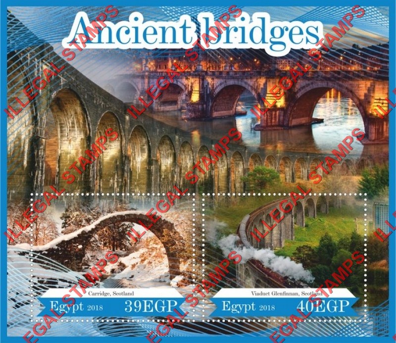 Egypt 2018 Ancient Bridges Illegal Stamp Souvenir Sheet of 2