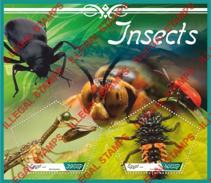 Egypt 2018 Insects Illegal Stamp Souvenir Sheet of 2
