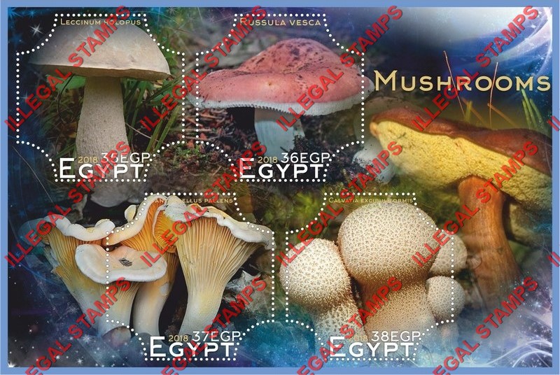 Egypt 2018 Mushrooms Illegal Stamp Souvenir Sheet of 4